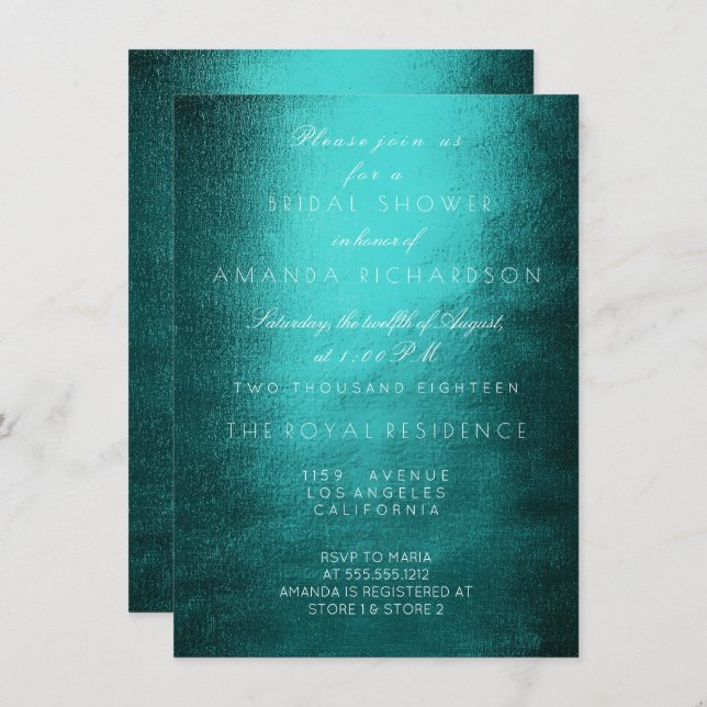 Minimal Tropical Teal White Bridal Shower Invitation (Front/Back)