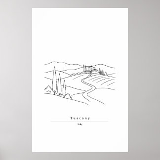 Minimal Tuscany Line Art | Italian Countryside Poster