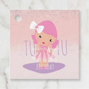 Minimal Tutu Girl's Birthday Cartoon Pink Glitter  Favour Tags