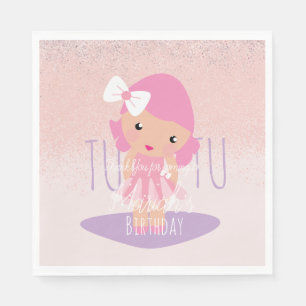 Minimal Tutu Girl's Birthday Cartoon Pink Glitter  Napkin