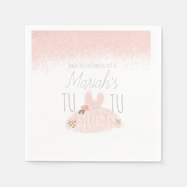 Minimal Tutu Girl's Birthday Turning Two Glitter  Napkin (Front)