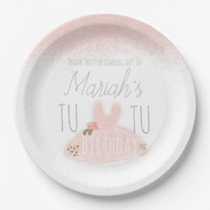 Minimal Tutu Girl's Birthday Turning Two Glitter  Paper Plate