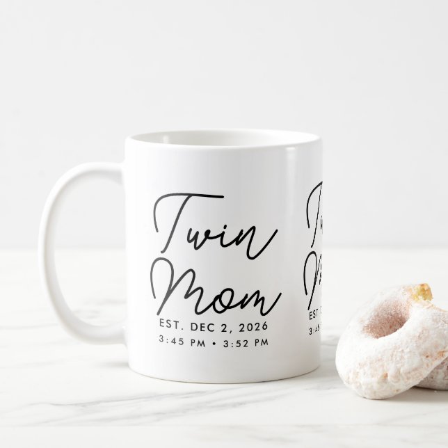 Minimal Twin Mum Established New Mum Gift Coffee Mug (With Donut)