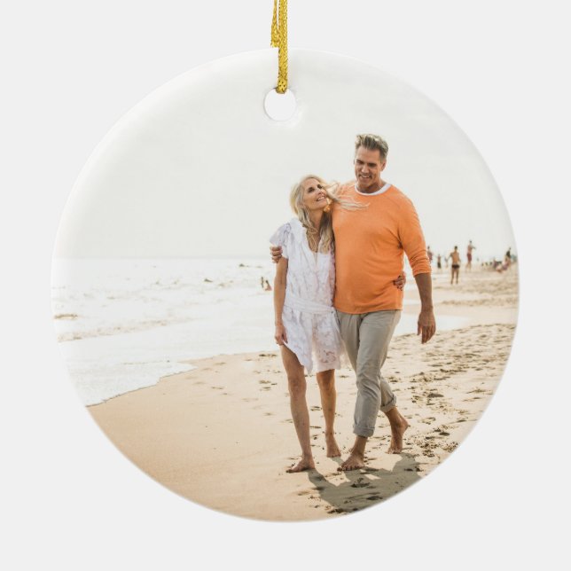 minimal two christmas holiday photo ceramic tree decoration (Back)