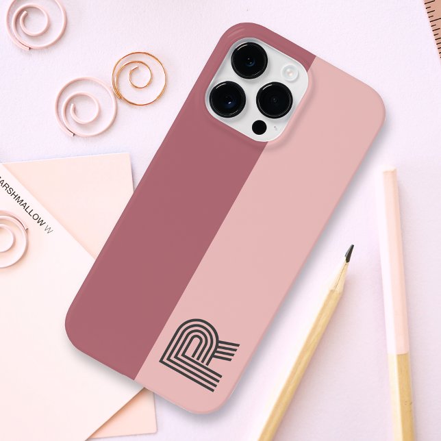Minimal Two Colour Block Rose Gold Blush Monogram Case-Mate iPhone Case (Creator Uploaded)