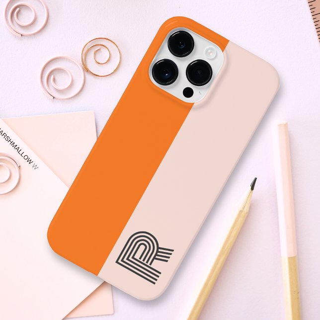Minimal Two Colour Block Rose Pink Orange Monogram Case-Mate iPhone Case (Creator Uploaded)