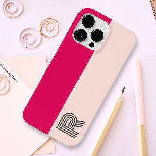 Minimal Two Colour Block Rose Raspberry Monogram iPhone 14 Pro Max Case