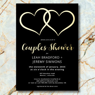 Minimal Two Hearts Black White Couples Shower