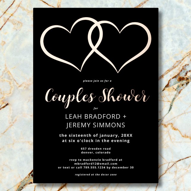 Minimal Two Hearts Black White Couples Shower (Minimal Two Hearts Black White Couples Shower Foil Invitation)