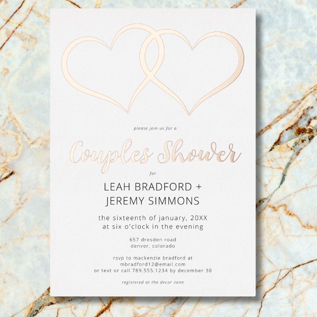 Minimal Two Hearts Black White Couples Shower (Minimal Two Hearts Black White Couples Shower Foil Invitation)