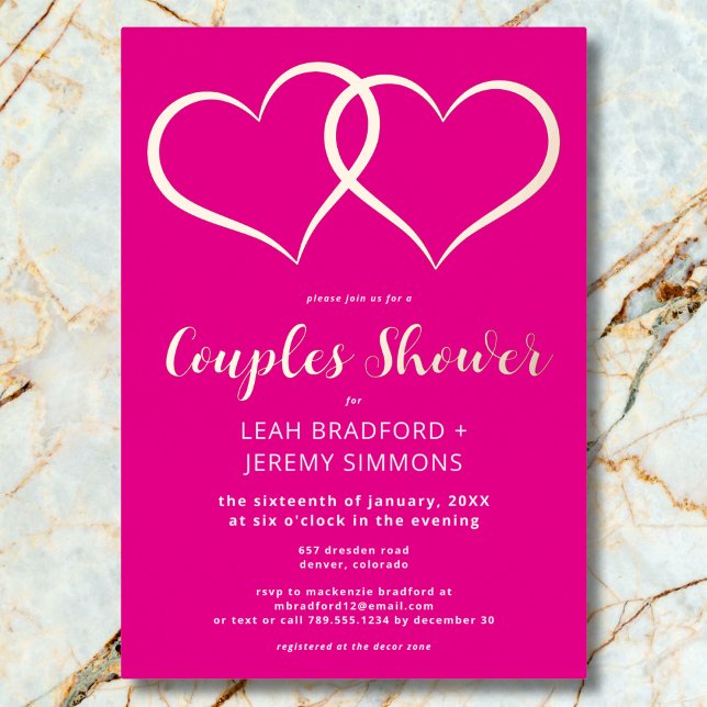 Minimal Two Hearts Hot Pink Couples Shower (Minimal Two Hearts Hot Pink Couples Shower Foil Invitation)