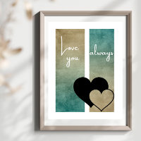 Minimal Two Hearts Turquoise Taupe Love You Always
