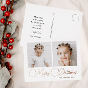 Minimal Two Photo Christmas Foil Holiday Postcard