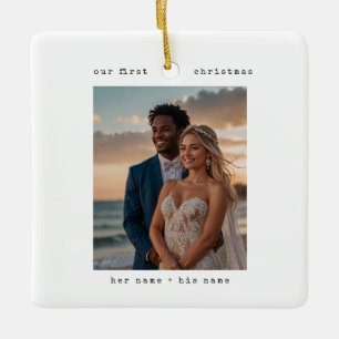 Minimal Typewriter   Merry and Married 2 Photos Ceramic Ornament