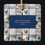 Minimal Typewriter Simple Photo Collage Grid  Ceramic Ornament<br><div class="desc">Custom Minimal Simple Photo Collage Grid Navy Blue Family Christmas Ceramic Ornament
Minimal Typewriter Simple Photo Collage Grid Ceramic Ornament</div>