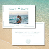 Minimal Typography Aqua White Shell Photo Wedding