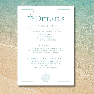 Minimal Typography Aqua & White Shell Wedding Enclosure Card