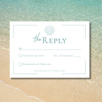 Minimal Typography Aqua & White Shell Wedding