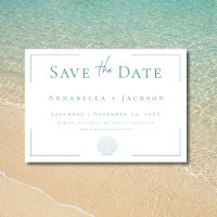 Minimal Typography Aqua & White Shell Wedding