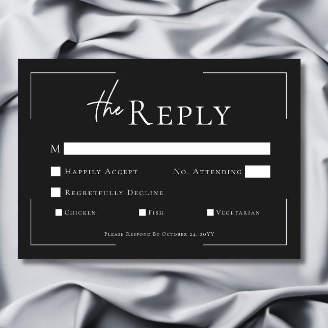Minimal Typography Black & White Dinner Wedding RSVP Card (Minimal Typography Black & White Dinner Wedding RSVP Card)