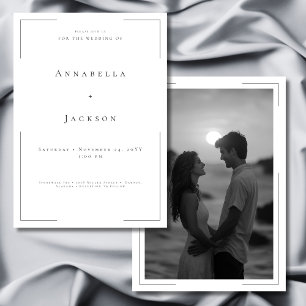 Minimal Typography Black & White Photo Wedding Invitation