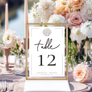 Minimal Typography Black & White Seashell Wedding Table Number