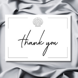 Minimal Typography Black & White Seashell Wedding Thank You Card