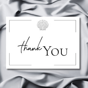 Minimal Typography Black & White Seashell Wedding Thank You Card