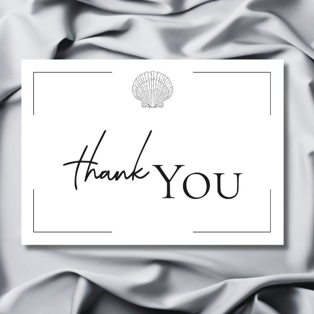 Minimal Typography Black & White Seashell Wedding Thank You Card (Minimal Typography Black & White Seashell Wedding Thank You Card)