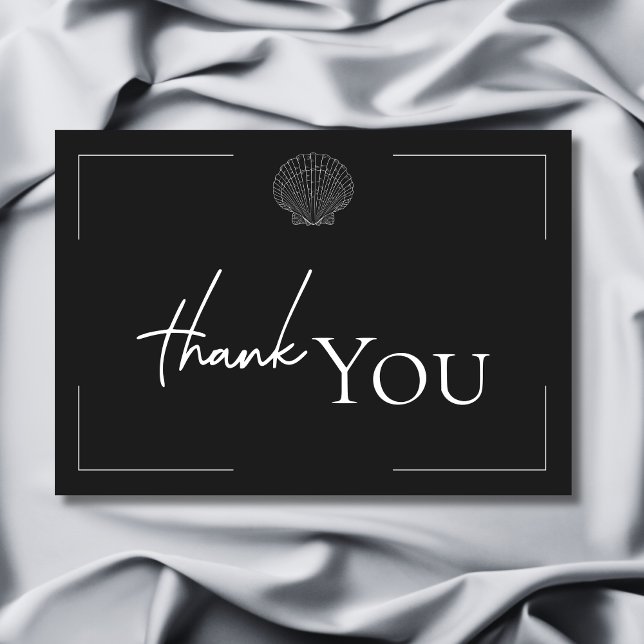 Minimal Typography Black & White Seashell Wedding Thank You Card (Minimal Typography Black & White Seashell Wedding Thank You Card)