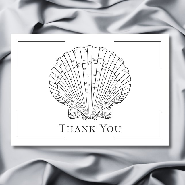 Minimal Typography Black & White Seashell Wedding Thank You Card (Minimal Typography Black & White Seashell Wedding Thank You Card)