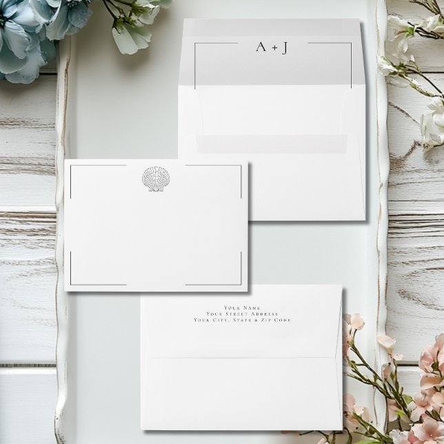 Minimal Typography Black & White Shell Wedding Envelope (Minimal Typography Black & White Shell Wedding Envelope)