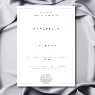 Minimal Typography Black & White Shell Wedding Invitation