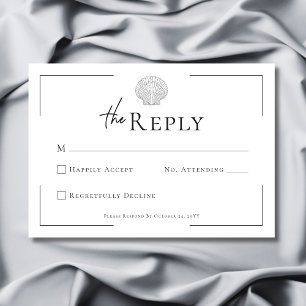 Minimal Typography Black & White Shell Wedding RSVP Card