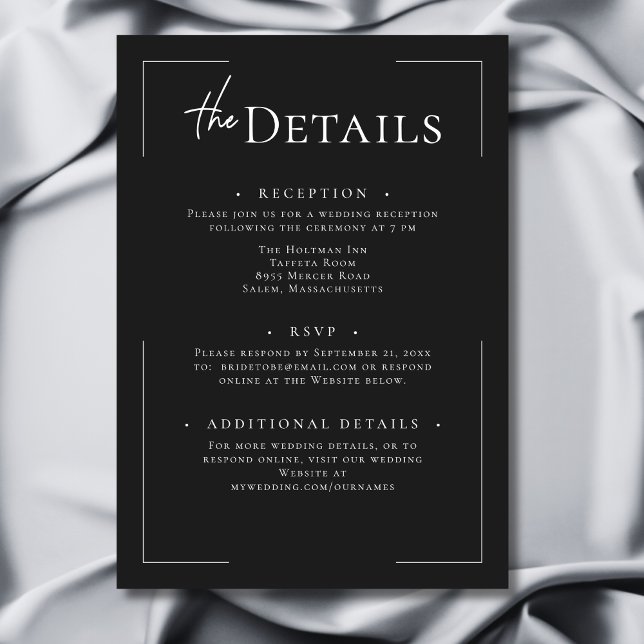 Minimal Typography Black & White Wedding Enclosure Card (Minimal Typography Black & White Wedding Details Enclosure Card)