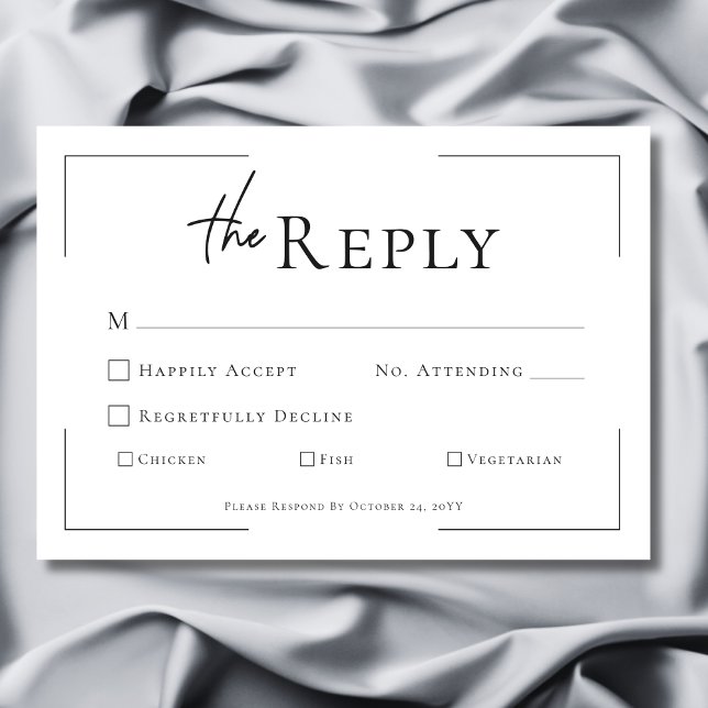 Minimal Typography Black & White Wedding RSVP Card (Minimal Typography Black & White Dinner Wedding RSVP Card)
