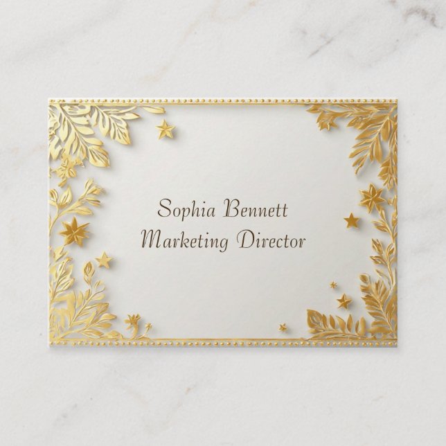 Minimal Typography Botanical Foliage Gold Gradient Business Card (Front)