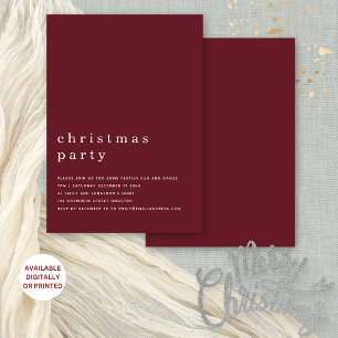 Minimal Typography Christmas Party Burgundy Invitation