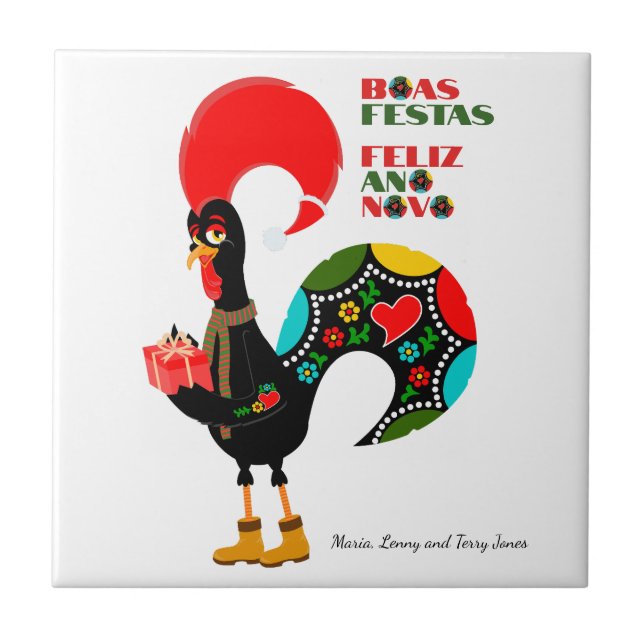 Minimal Typography Christmas Portuguese Greetings Tile (Front)