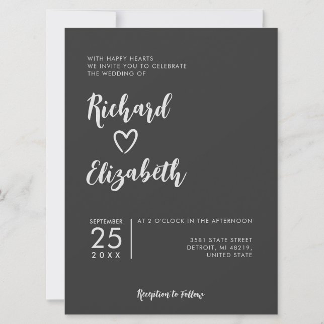 Minimal Typography Clean Modern Dark Wedding Invitation (Front)