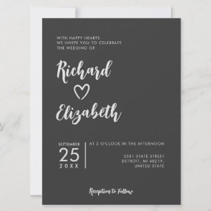 Minimal Typography Clean Modern Dark Wedding Invitation