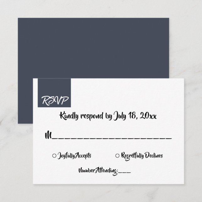 Minimal Typography Dark Blue Chic Modern Wedding RSVP Card (Front/Back)