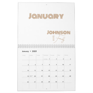 Minimal Typography Family Name Calendar