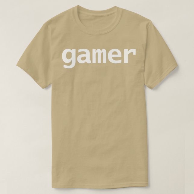 Minimal Typography Gamer White Text T-Shirt (Design Front)