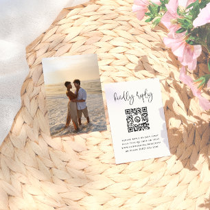 Minimal Typography Photo QR Code Wedding RSVP Enclosure Card