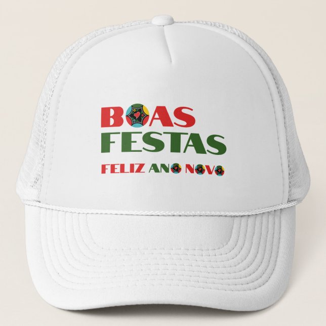 Minimal Typography Portuguese Christmas fashionn Trucker Hat (Front)