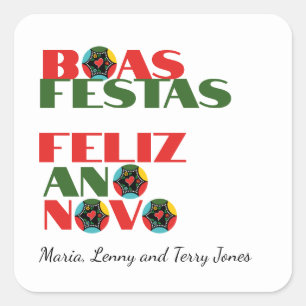 Minimal Typography Portuguese Christmas Greetings Square Sticker