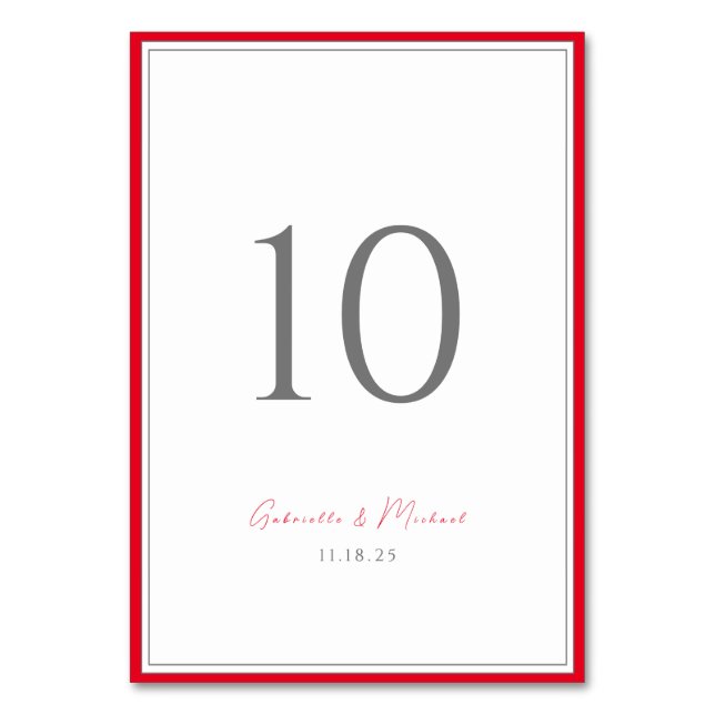 Minimal Typography Timeless Elegant Cherry Red  Table Number (Front)