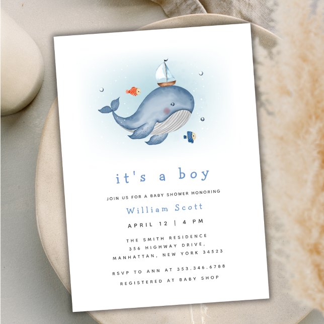 Minimal Under The See Whale Nautica Baby Shower  Invitation (Minimal Under The See Whale Nautica Baby Shower Invitation)