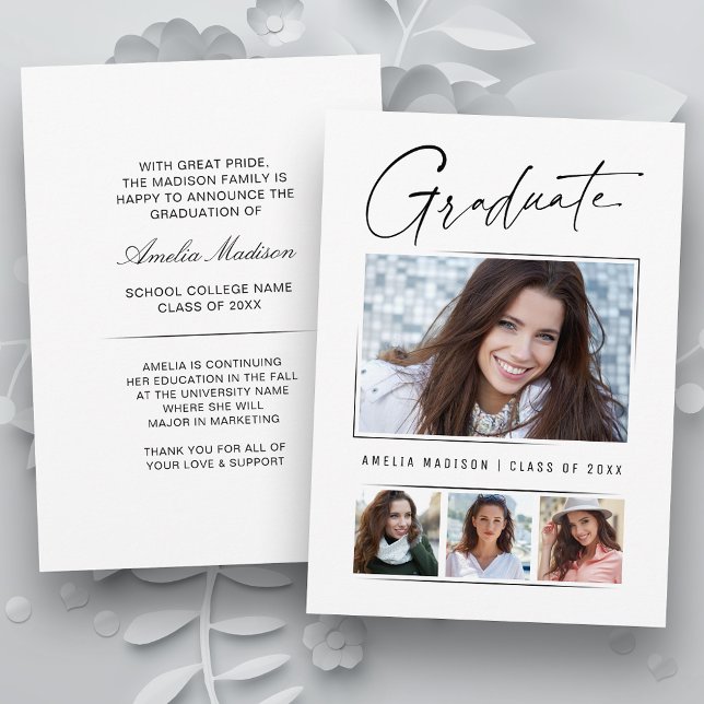 Minimal Unique Calligraphy Ink Script Grad 4 Photo Announcement (Creator Uploaded)